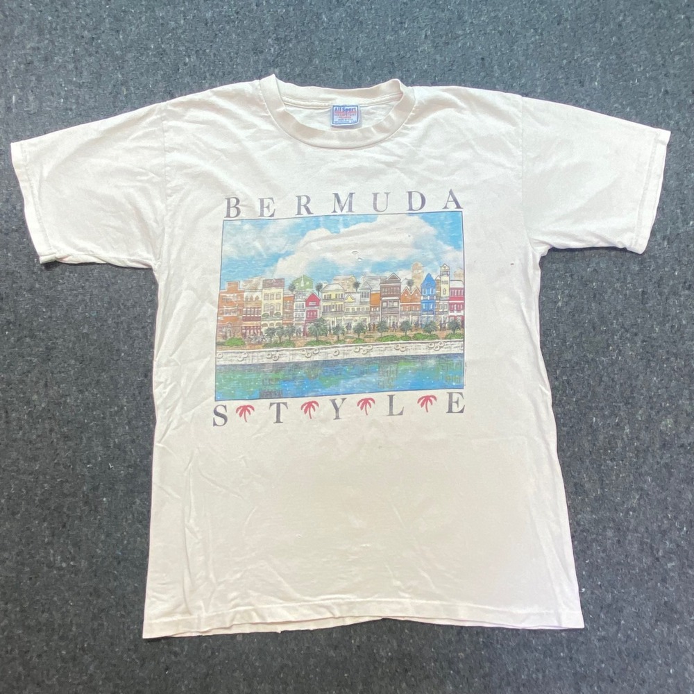 All Sport Vintage 90s‎ Mens L Bermuda Style Graphic Tee White Single Stitch